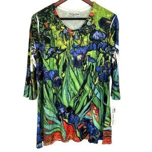 NEW NWT Sole Dione Studios Small Van Gogh Iris Fine Art Floral Blouse Shirt Top